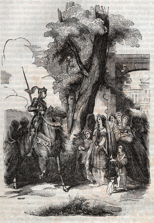Alcina and her court come to greet Ruggiero - engraving of 1851