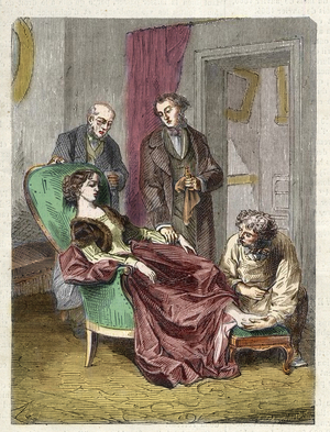 The death of Hannah Greener caused by inhalation of too much chloroform (anasethesia) - 1848 - Hannah GREENER, a 15-year-old girl succumbs to a syncope during a chloroform anesthesia administered to operate an incarnate nail - engraving