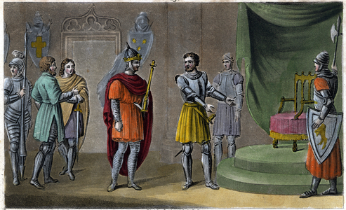 Chilperic II was placed on the throne by Rainfroi in 715, 1825 (engraving)