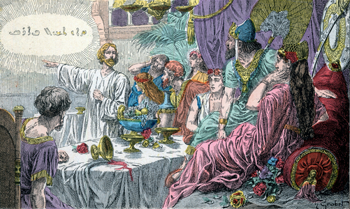 Belshazar's Feast - Feast of Balthasar - "Holy History" circa 1890 - colour byHenri Grobet