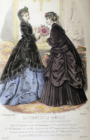 Dresses et coiffure - in “La femme et la famille et le journal des Jeunes personnes réunis””” of 01/12/1868.