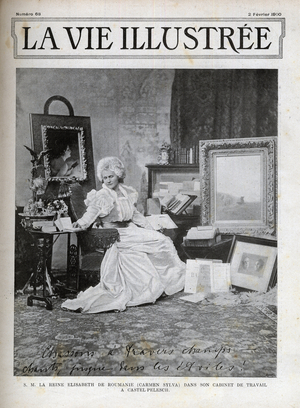 Elisabeth of Wied Queen consort of Romania 1843-1916 - Elisabeth de Wied - Elisabeth Pauline Ottilie Louise de Wied (known as the pen of Carmen Sylva), in her office at Castel Pelesch - cover of life illustrated from 1900