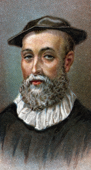 Portrait of John Knox. Scottish priest, leader of the Protestant Reformation in Scotland - From series "Leaders of Men", 20th century (chromo)