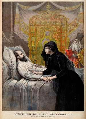 Tsar Alexander III of Russia on his deathbed, 11/11/1894 (engraving)