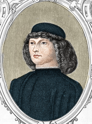 Portrait of the Italian painter Giovanni Bellini said il Giambellino, engraving of 1859 in "the galleries of Europe - Italy "by Armandaud.