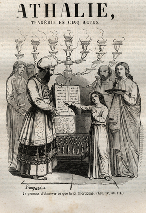 Athalie tragedie by Jean Racine in five acts - engraving in “” Oeuvres de Jean Racine”” illustrated by Pauquet and notice by Emile de La Bedolliere - 1851