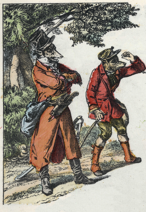 Illustration of the tale “Good Mom Sheep””. In “” Tales from the home for the little ones””. Anonymous engraving of the 19th century.