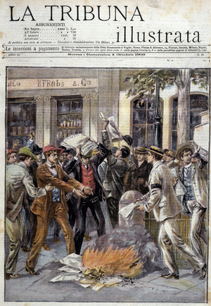 Unrest in Hungary: students burn a royal manifesto - in “La Tribuna Illustrata” of 18 Oct. 1903.