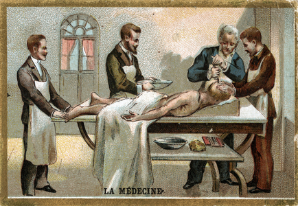 Medicine: trepan operation, beg of 20th century (chromo)