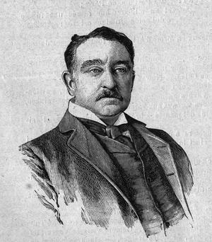Portrait of Sir Cecil Rhodes (1853-1902), English governor of the colony of Cape Town in South Africa (Transvaal). Engraving in “La gazette du dimanche”” of January 16, 1896.