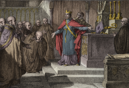 Hugues Capet re-established the canonical elections, 18th century (engraving)