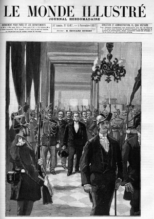 The rented rooms in 1887, with President Charles Floquet in head (1828-1896). Cover of “” The Illustrious World”” from 1887.