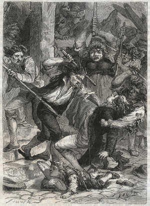 October 21, 1789 murder of the baker Francois massacred by an angry mob, 1866 (engraving)