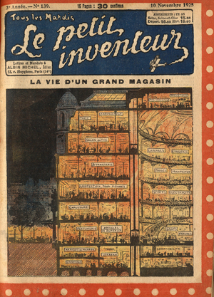 Cover of "the Little Inventor" 1924-1925: The life of a department store, cross section of a modern store showing all the facilities.