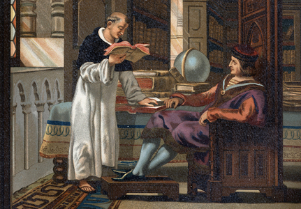 Saint Louis (1214-1270), King of France, and his councillor Saint Vincent de Beauvais (v.1190-1264), after “La Ciencia y sus Hombres par Louis Figuier”. Barcelona 1881