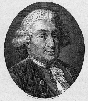 Portrait of Carlo Goldoni (1707 - 1793) Italian comic author. Engraving 19th century by A. Locatelli