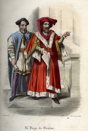 Portrait of Leonardo Loredan (Loredano) (1436-1521), doge of the Republic of Venice. Engraving from 1842 in “Histoire des popes”” by Maurice Lachatre. Private collection.
