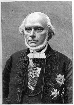 Portrait of Armand de Quatrefages de Breau (1810-1892), French naturalist and anthropologist. (From a photograph by Charles Gallot). Engraving in “” La Nature: revue des sciences et de leurs applications aux arts et a l'industrie”” of 23 January 1892.