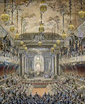 Representation of the ballet comedie “La Princesse de Navarre" in Versailles, in 1745 (engraving)