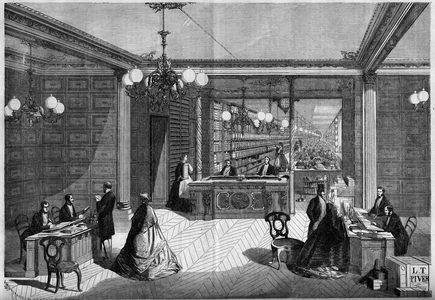 Internal view of a perfume shop in France, 1863. Engraving in “” Le Monde Illustré”” n°340 of October 17, 1863.
