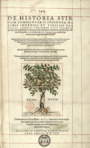 Cover page "De Historia Stirpium commentarii badges,..." by Leonhart Fuchs, 1542