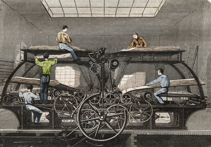 Printing press: printing press of the newspaper “” Le Siecle”” in Paris. Engraving from 1857 in “” Le Musee Des Sciences””