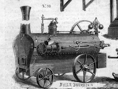 Agricultural machine: a locomobile presented at the Paris agricultural competition in 1860 (engraving)