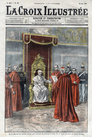Pope Pius X (1835-1914) (Pio - Pius) received the vows of the sacred college in March 1905 - cover of “La-Croix Illustree”” of 1905