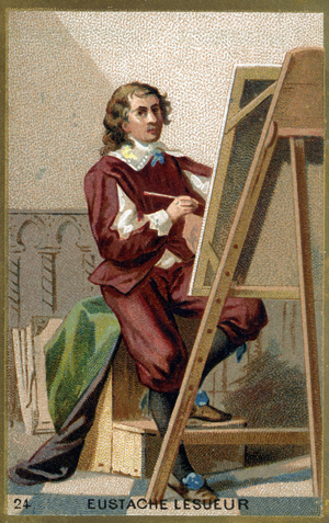 Portrait of Eustache Le Sueur (1617 - 1655), French painter, designer and decorator. Chromolithography of the 19th century.