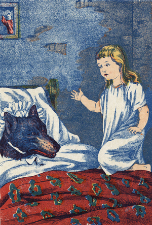 Anonymous illustration for “The Little Red Riding Hood”, tale by Charles Perrault (1628-1703), French writer. Imagery Marcel Vagne, Jarville Nancy, undated (late 19th century).