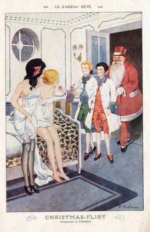 The Dreamed Present, Christmas-Flirt, Sexy Girls - The Dream Gift - Illustration by Fabien Fabiano 1913