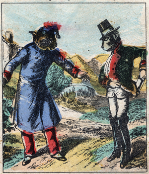 The Sick Lion and the Fox. Fables by Jean de La Fontaine (1621-95). Late 19th century (print)