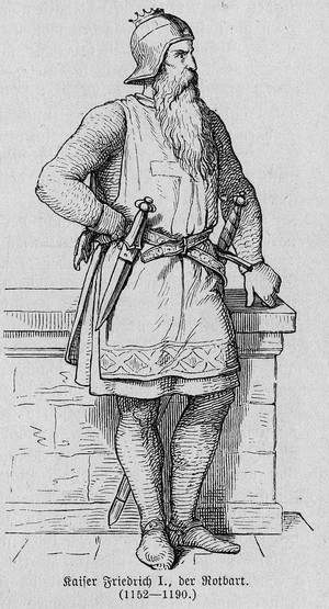 Portrait of Frederic I of Hauhenstaufen known as Frederic Barberousse, German Roman Emperor"Kaiser, Konig und Papft" by Richard Roth, 1895.