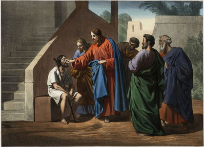 Jesus warrior the man born blind. Anonymous engraving from the middle of the 19th century.