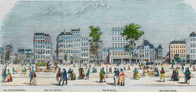 Boulevard Beaumarchais cote sud - rue Neuve-Saint-Gilles - Rue des Tournelles - Rue de Harlay - Rue Saint-Claude - Engraving in “Tableau-de-Paris” by Edmond Texier 1852