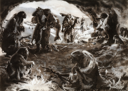The Neanderthal or Neandertal - Man of Neanderthal in Winter - in “” Prehistoric Men” (drawing)
