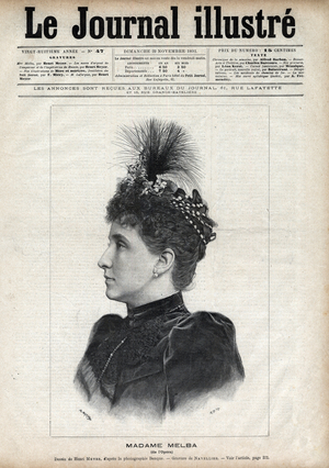 Portrait of Nellie Melba, Australian soprano - By Navellier in “Le Journal Illustré” of 1891