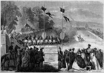 Military carousel executed by the students of Saint Cyr (Saint-Cyr). Morbihan (56), 31 August 1861.Engraving in “” Le Monde Illustré”” n°230 of 7 September 1861.