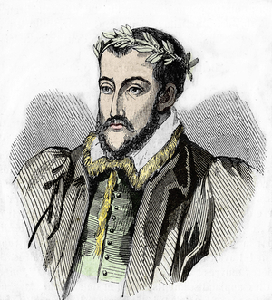 Portrait of Joachim du Bellay. French poet (Château du Liré, Maine-et-Loire, 1522 in Paris, 1560). engraving of 1854