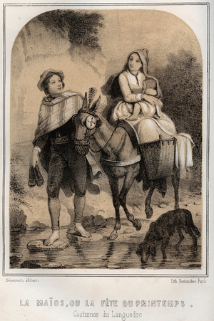Costumes du Languedoc - la Maios ou la fete du printemps - engraving in “” THE SOURCES DE MON UNCLE MEMORIES ET RECITTS DE Voyages” by MORING MICHEL - End 19th century