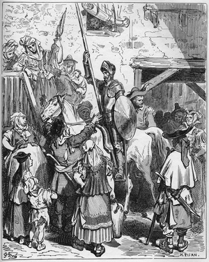 Illustration for "Don Quixote de la Mancha" written by Miguel Cervantes, 19th century (engraving)