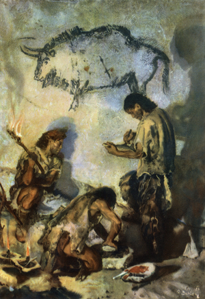 Cave of Niaux - The Cave of Niaux Upper Paleolithic - in “” The Prehistoric Men”” (drawing)