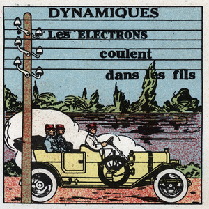 Electrical phenomena: dynamic phenomena. Electrons flow through electrical wires. 1925 (print)