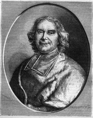 Portrait of the cardinal of Andre Hercule de Fleury (1653-1743), cardinal, prime minister of Louis XV. Engraving in “Histoire des Papes-Rois-Queen and Empereurs a travers les centuries”” by Maurice Lachatre, 1863.
