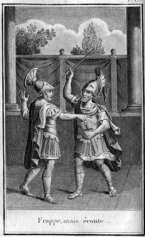 Strike, but listen, response made by Alcibiade (450-404 BC), Athenian statesman and strategist to the threats of Eurybiade. In “” Beautes de l'histoire ancienne ou faits et dits memorables des grands hommes””, 1827.