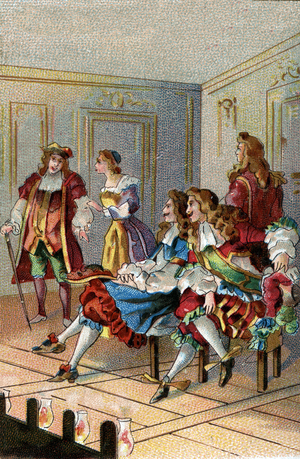 THE THEATRE BY THE AGES: A performance under Louis XIV. Branded spectators attended the performance on stage near the actors.
