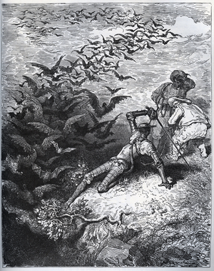 Illustration by Don Quixote de la Mancha written by Miguel Cervantes, 19th century (engraving)