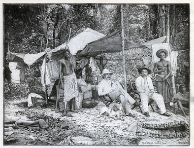 Mission of the French captain Louis Gustave Binger : camp of the mission in Afforenou, Côte d'Ivoire“Le monde illustree" of 1892.