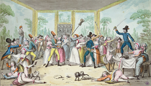 Riotous scene in a tavern during the period of the French Revolution, c.1789 (watercolour on paper)