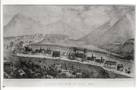The Funeral Cortege of Napoleon Bonaparte (1769-1821) at Saint Helena, 9th May 1821 (engraving) (b/w photo)